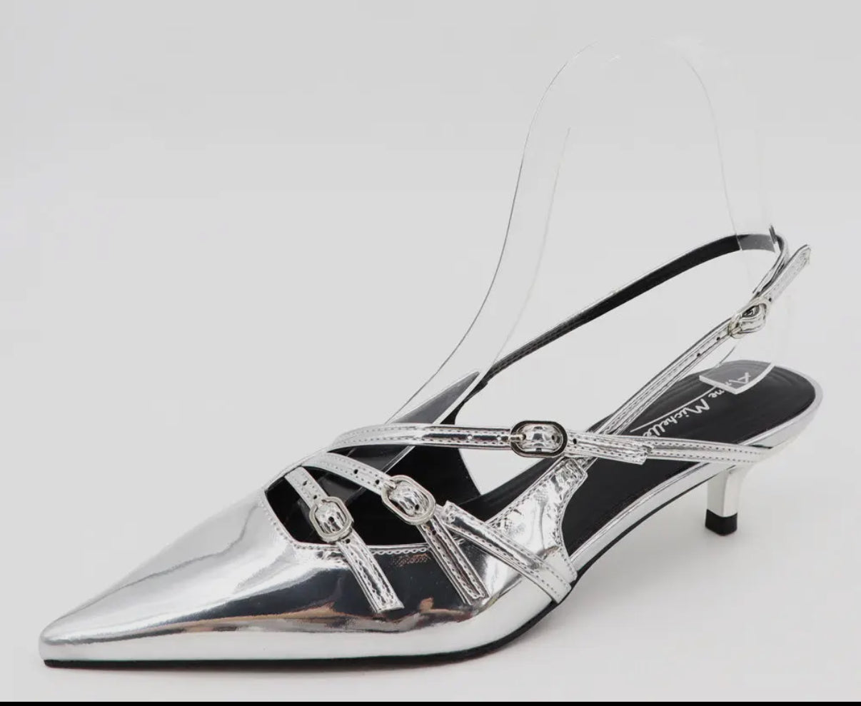 Silver Metallic Kitten Heel
