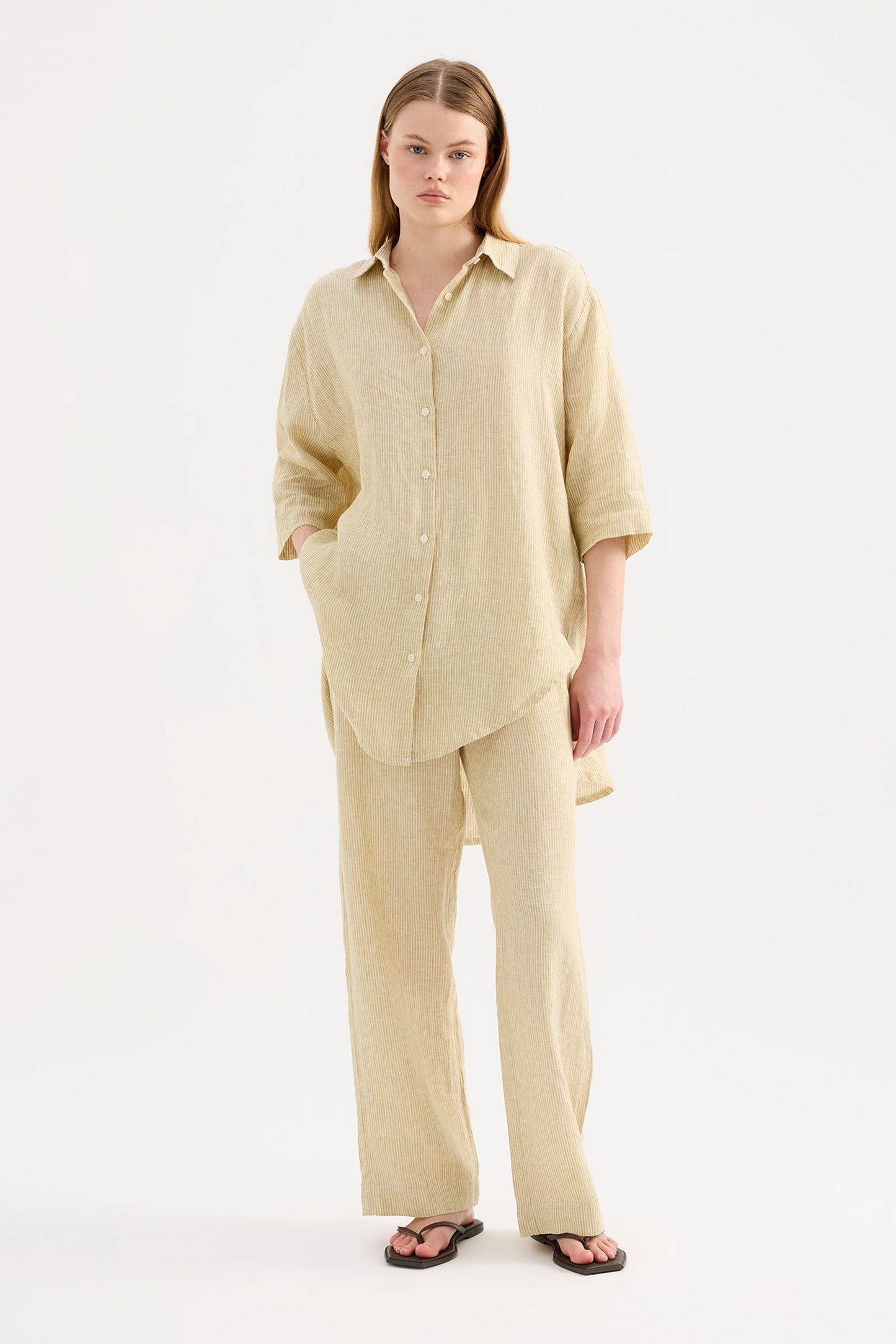 Lounge Linen Pant - Moss Stripe