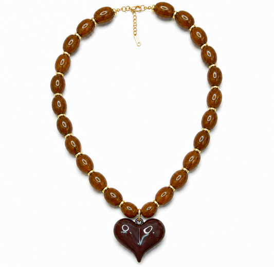 Almafi Brown Heart Chunky Necklace