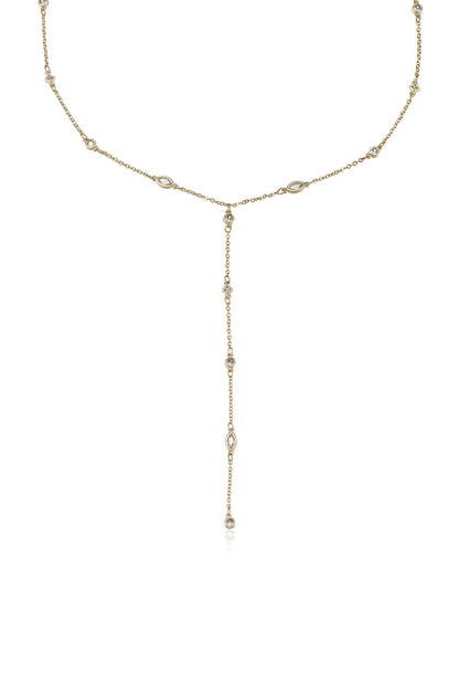 Simple Statement Crystal Dotted 18k Gold Plated Lariat Necklace