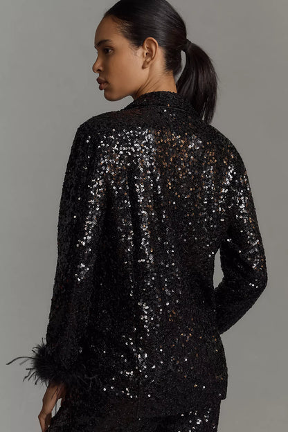 Faux-Feather Sequin Blazer