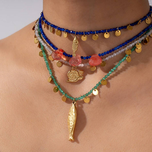 Natural Stone Fish Pendant Necklace