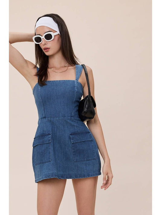 Denim Square Neck Mini Dress