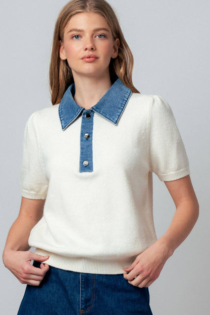 Denim Collar Knit Sweater