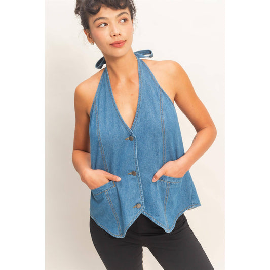 Denim Halter Vest