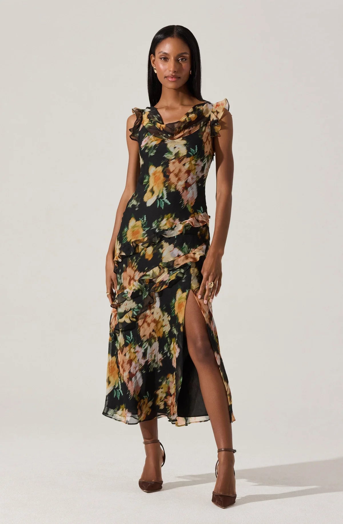 Alinta Ruffle Cowl Neck Dress