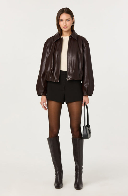 Raevin Faux Leather Bomber Jacket