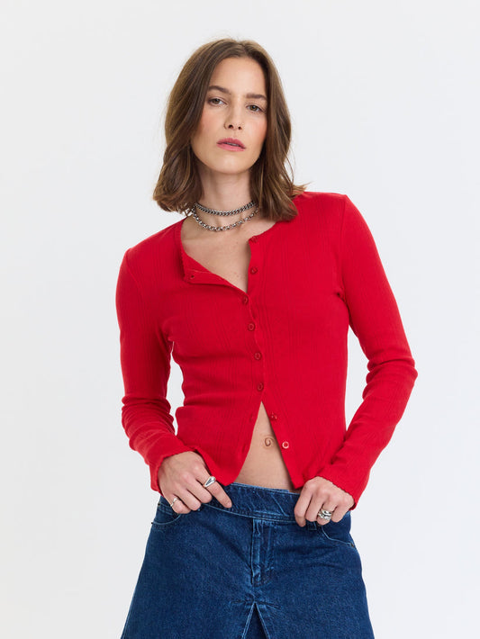 Stargazer Pointelle Cardigan - Cherry