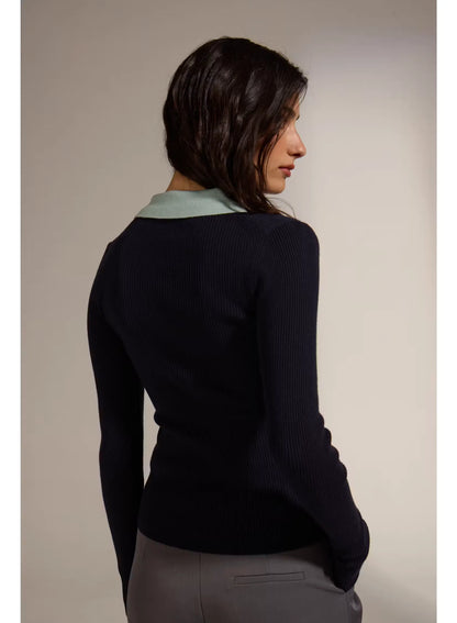 Clash Knit Polo - Navy