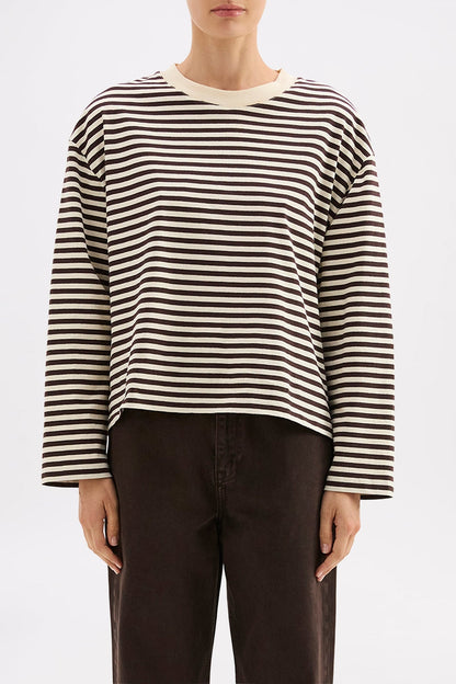 Organic Stripe LS Tee - Espresso