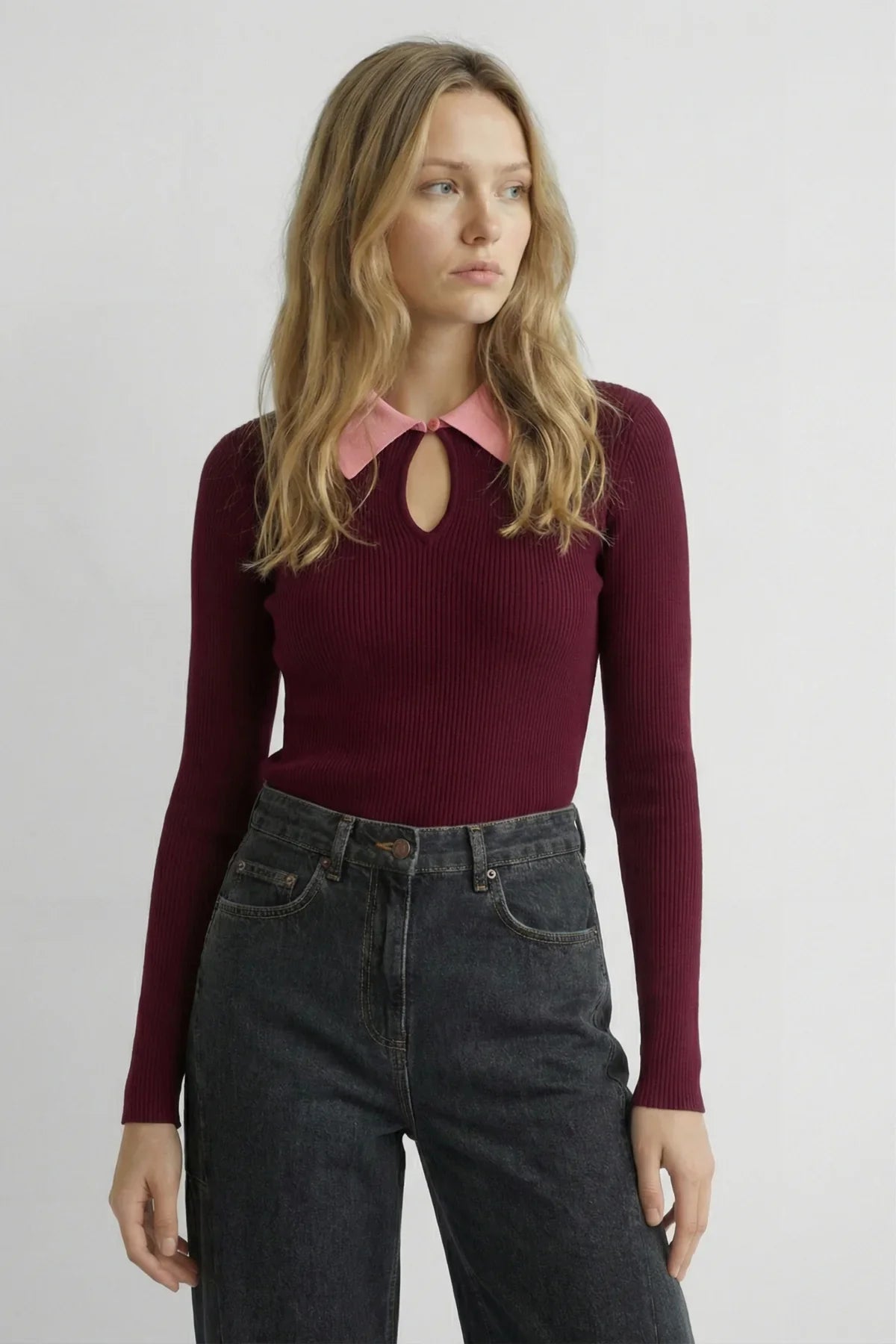 Clash Knit Polo - Maroon