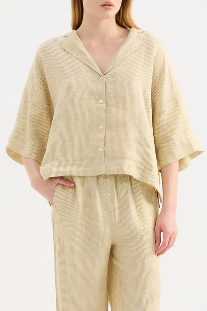 Lounge Linen Shirt - Moss Stripe