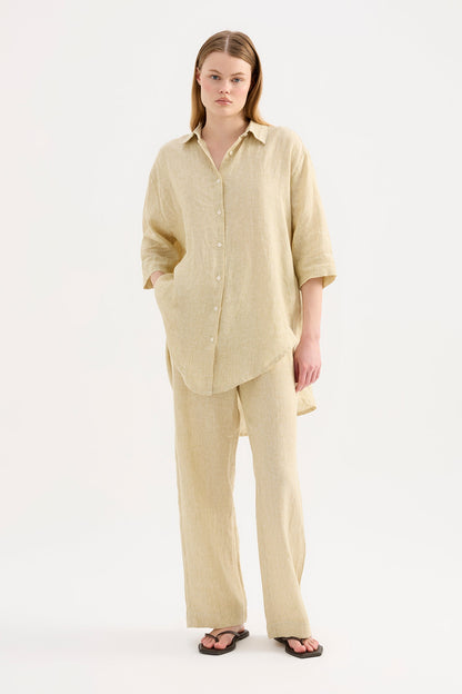Lounge Linen Pant - Moss Stripe
