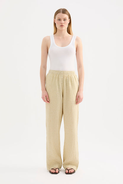 Lounge Linen Pant - Moss Stripe