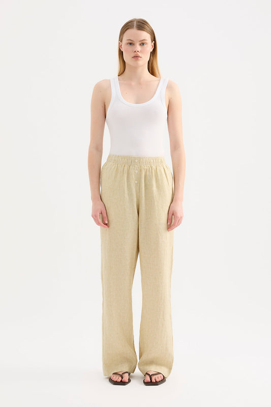 Lounge Linen Pant - Moss Stripe