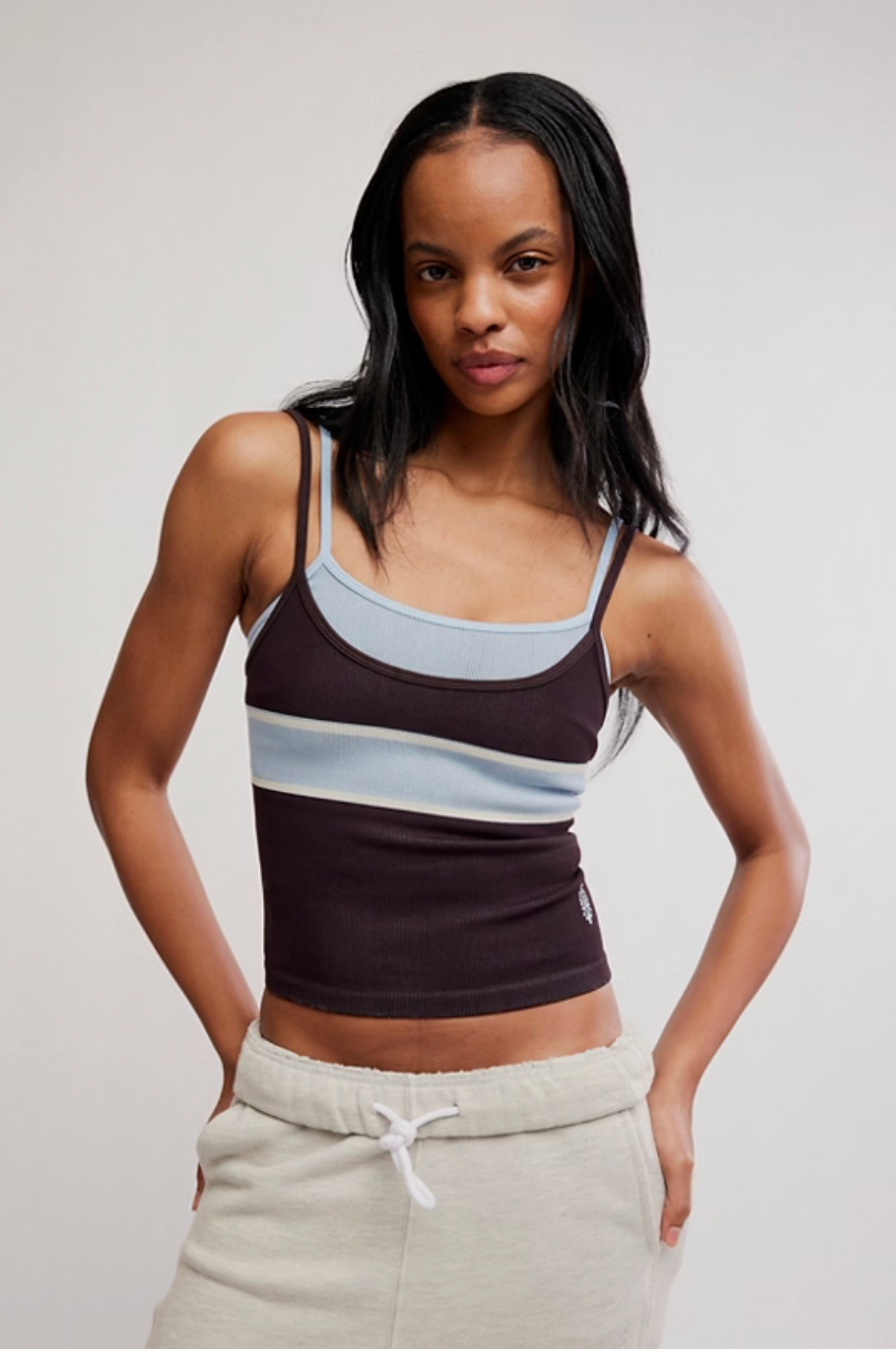 All Clear Coastline Striped Cami - Chocolate