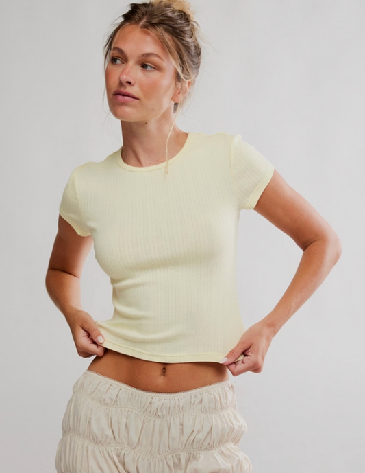 Wait A Minute Baby Tee - Banana Cream