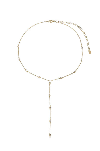 Simple Statement Crystal Dotted 18k Gold Plated Lariat Necklace