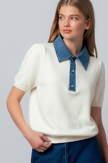 Denim Collar Knit Sweater