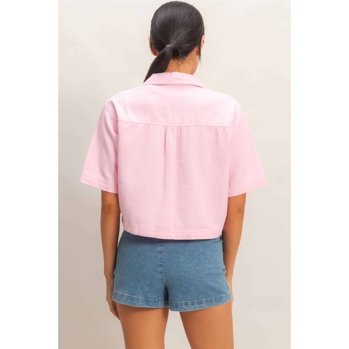 Collared V-Neck Top - Pink