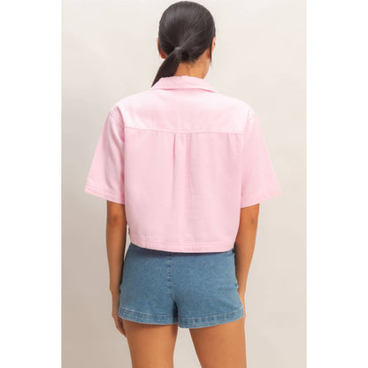 Collared V-Neck Top - Pink