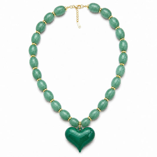 Almafi Green Heart Chunky Necklace