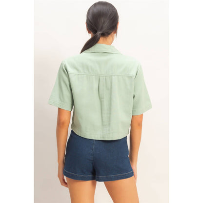 Collared V-Neck Top - Sage