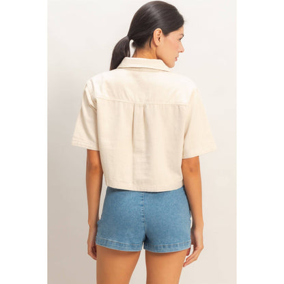 Collared V-Neck Top - Cream