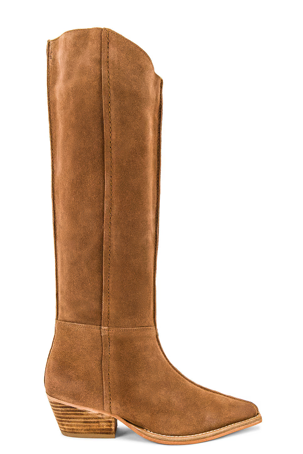 Brown knee-high boot on a white background Low slung Free People