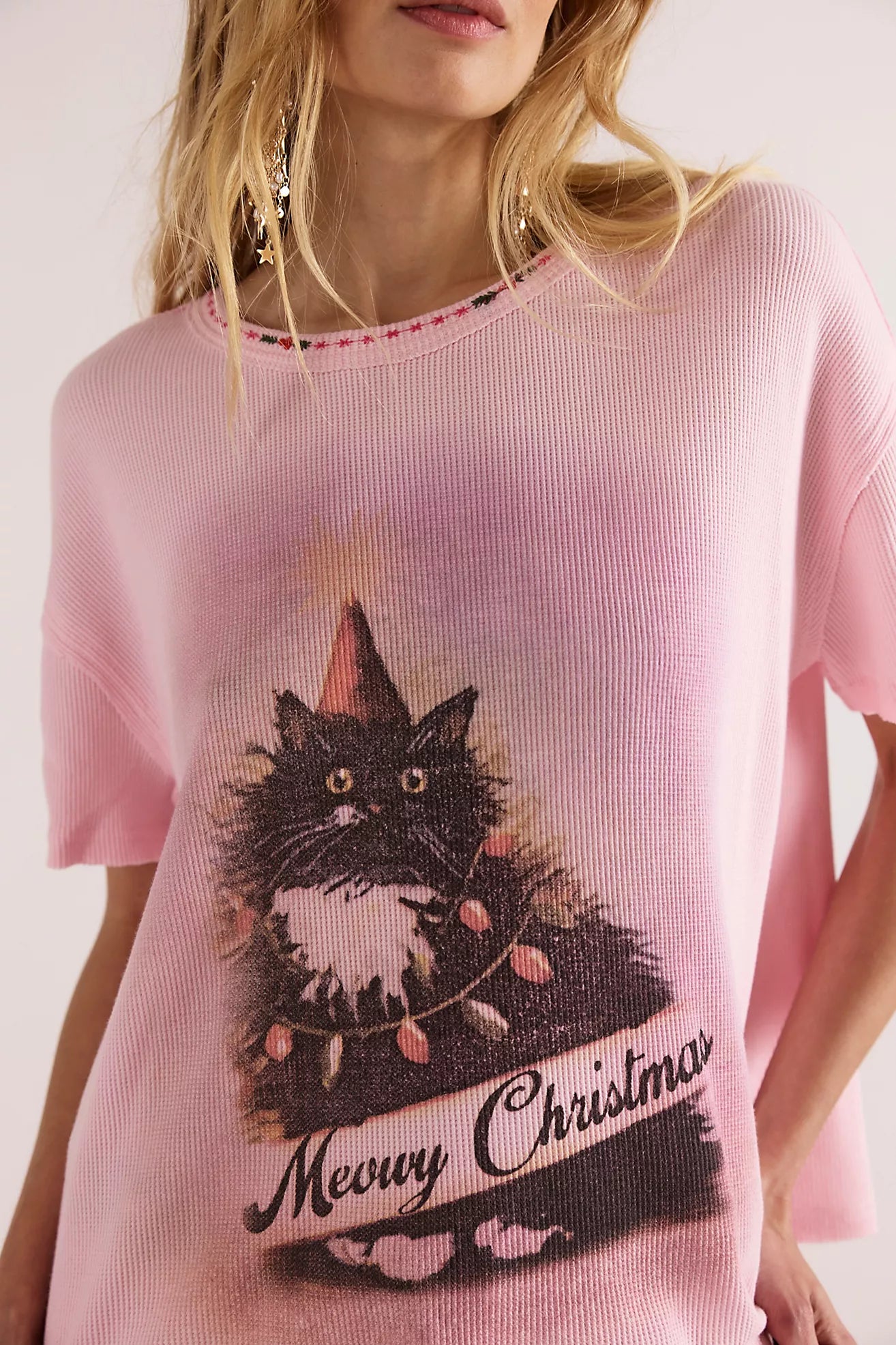 Merry Meowy Tee - Pink