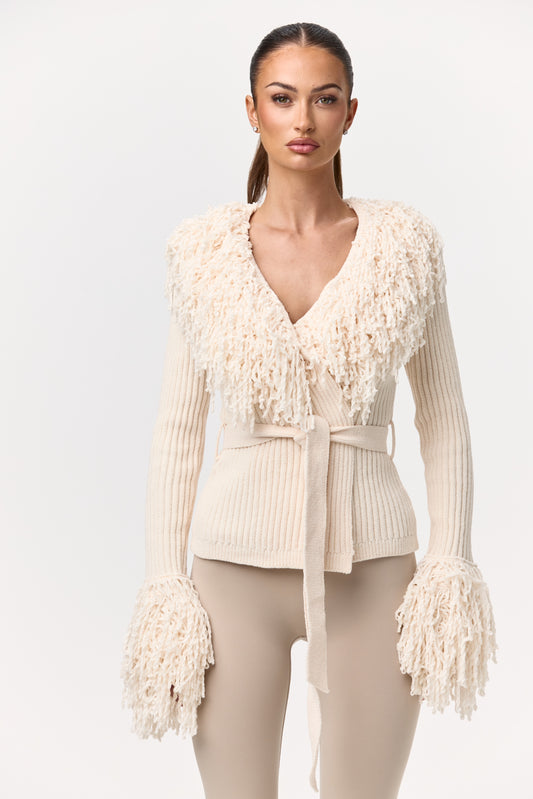 Knit Fringe Cardigan - Bone