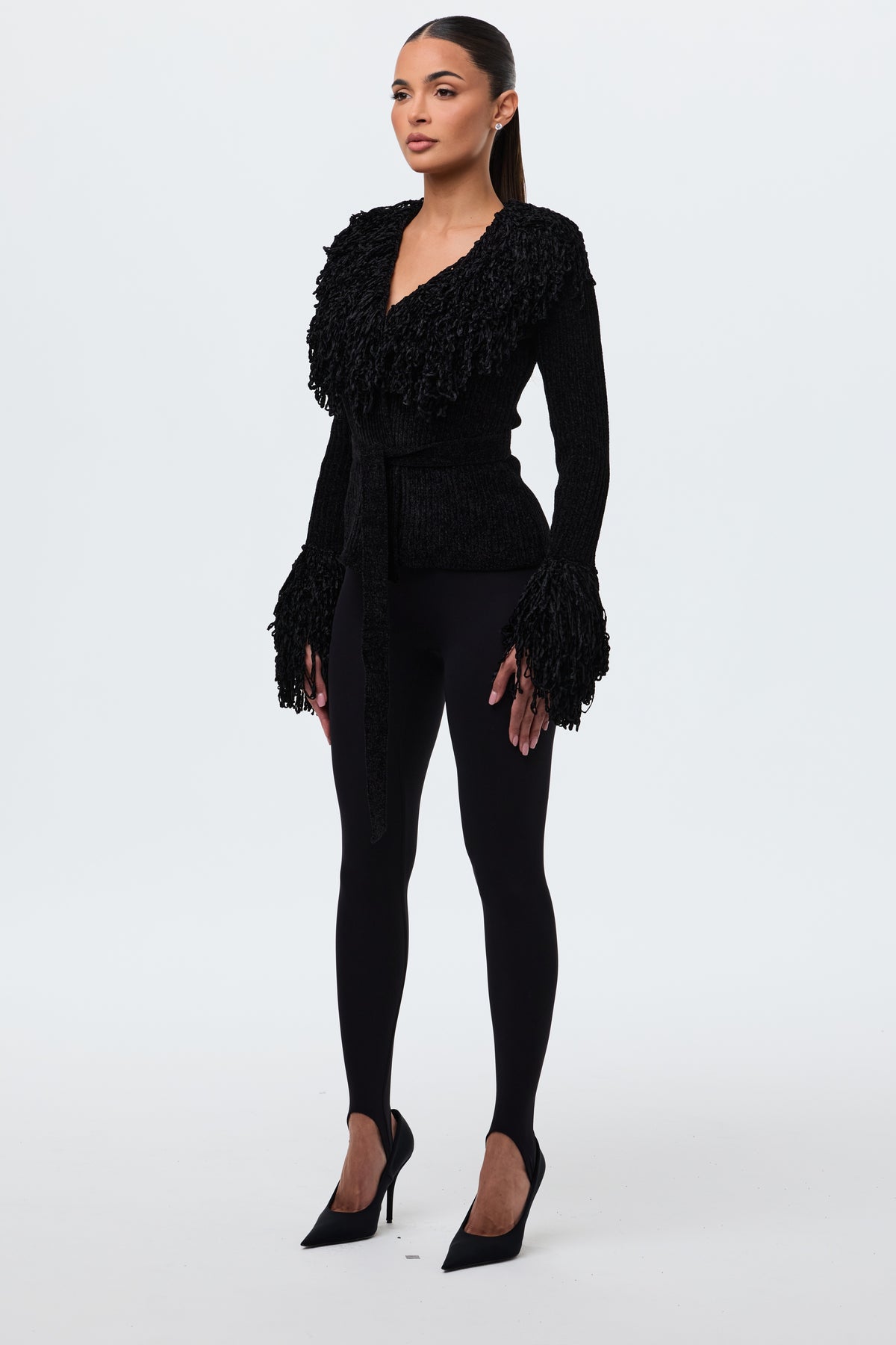 Knit Fringe Cardigan - Black