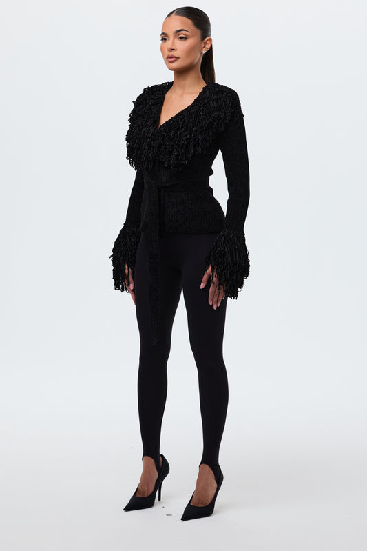Knit Fringe Cardigan - Black