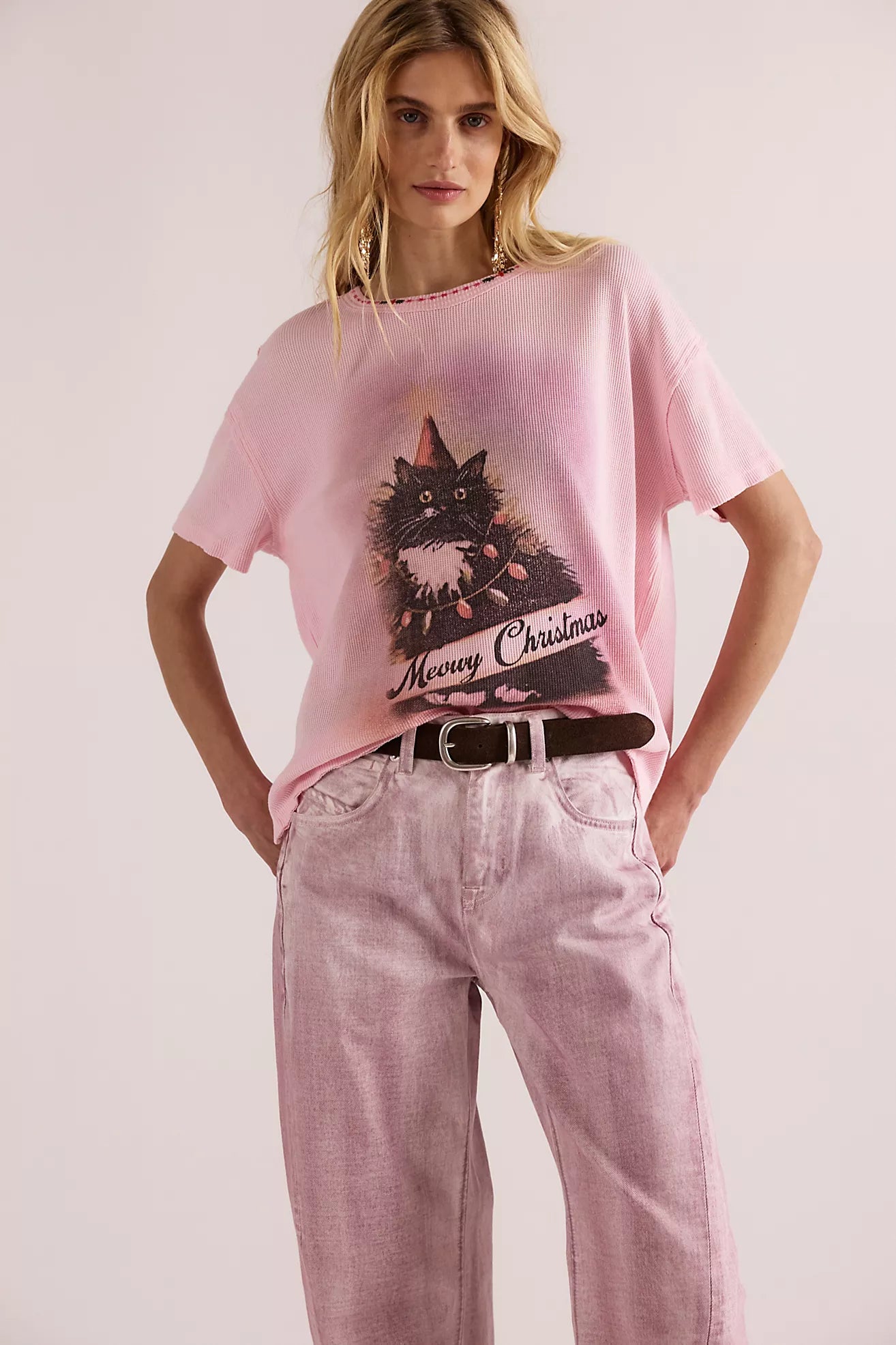 Merry Meowy Tee - Pink